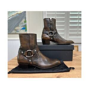 Alessandro Vasini Texas Harness Western Boot Vintage Brown Size 10 NIB Italian